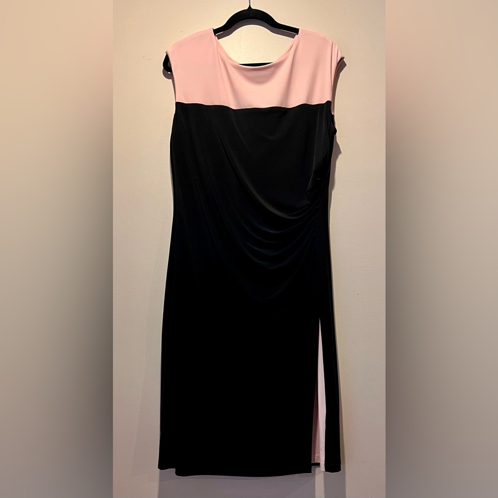 Chaps Pink and Black Midi Dress